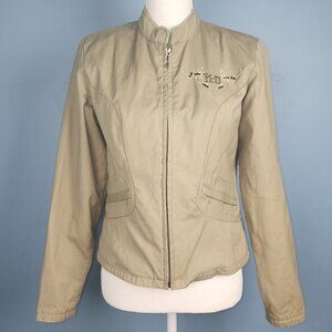HARLEY DAVIDSON Khaki Full Zip Motorcycle Biker Jacket w/Pockets Sz S